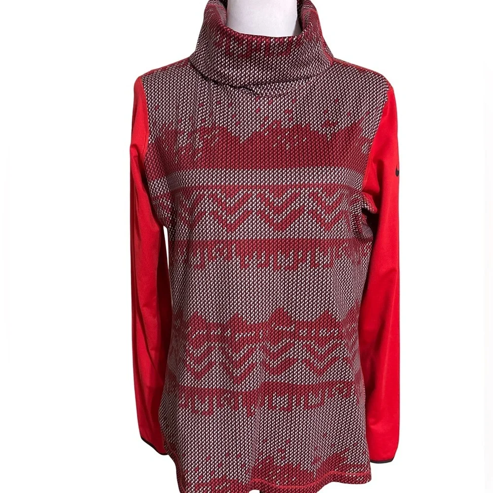 Nike Pro Women's Red Gray Cowl Neck Sweater